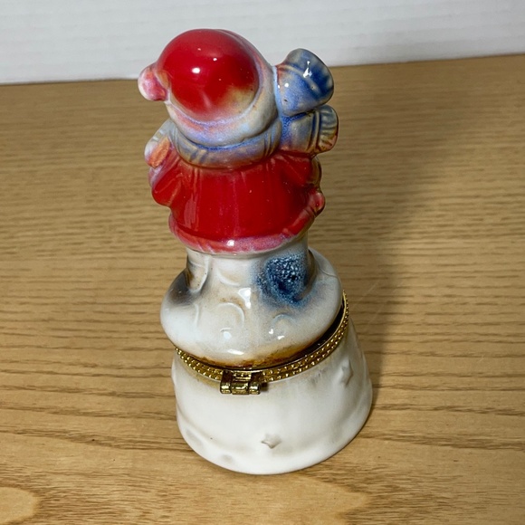 Porcelain Snowman w Song Book Bible Christmas Trinket Ring Box Hinged w Gold - Picture 3 of 8